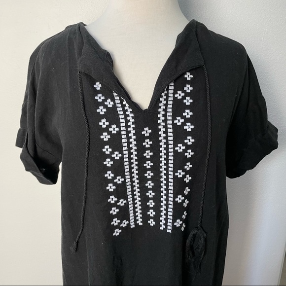 Black Embroidered Linen Sheath Dress - Boho Style - Picture 10 of 16